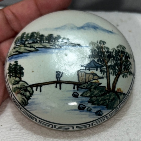 Antique Qing Period Porcelain Hand Painted Ink Paste Pot Box Jar Scenic Art - Picture 8 of 8